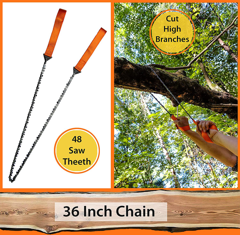 Roadfare Pocket Chainsaw - 36 Inch Chain Rope Portable Hand Saw with 48 Bi-Directional Teeth - Best Compact Handheld Camping and Survival Chain Saw for Fast Easy Cutting
