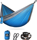 Pro Venture Hammocks - Double or Single Hammock 400lbs (+2 Tree Straps + 2 Carabiners) - Portable 2 Person, Safe, Strong, Lightweight Nylon 210T - for Camping, Backpacking, Hiking, Patio Home & Garden > Lawn & Garden > Outdoor Living > Hammocks Pro Venture Single - Sky Blue / Grey  