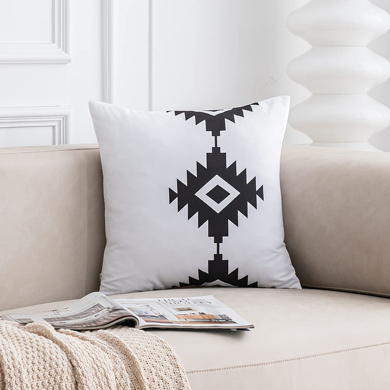 Throw Pillow Covers 18 X 18 Inches Set of 4 for Couch Sofa,Modern Boho Decorative Pillow Covers，Geometric Strip Arrow Cushion Covers,Black and White