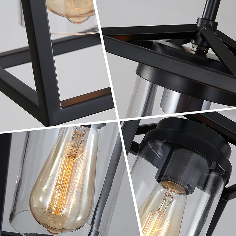SGLfarmty Pendant Lighting for Kitchen Island, Cage Hanging Light Fixtures, Black Pendant Lights with Durable Glass Shade for Dining Room & Kitchen,Black Home & Garden > Lighting > Lighting Fixtures SGLfarmty   