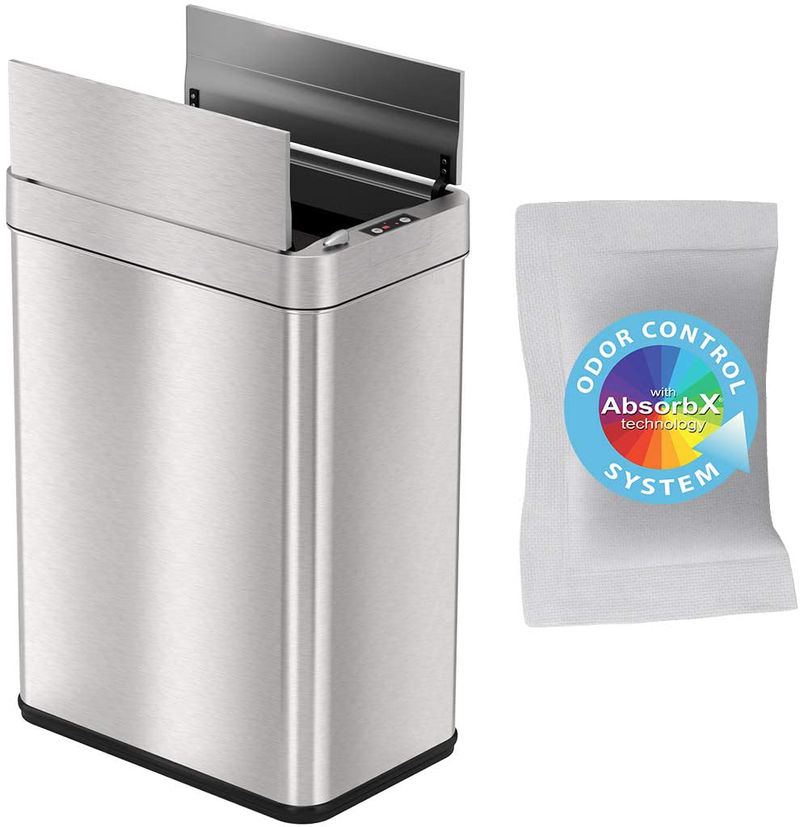 iTouchless 13 Gallon Automatic Trash Can with Odor-Absorbing Filter and Lid Lock, Power by Batteries (not included) or Optional AC Adapter (sold separately), Black/Stainless Steel Home & Garden > Kitchen & Dining > Kitchen Tools & Utensils > Kitchen Knives iTouchless Stainless Steel, 13 Gallon  