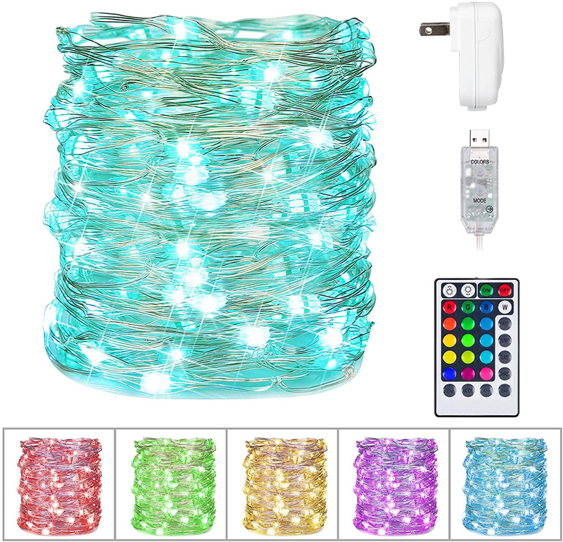 Color Changing Fairy String Lights 33 Feet 100 Led Twinkle Lights USB Operated Silver Wire Starry Lights with Remote and Adapter Firefly Lights for Bedroom Party Wedding Camping Indoor Outdoor Decor Home & Garden > Lighting > Light Ropes & Strings Minetom 33 Ft.  