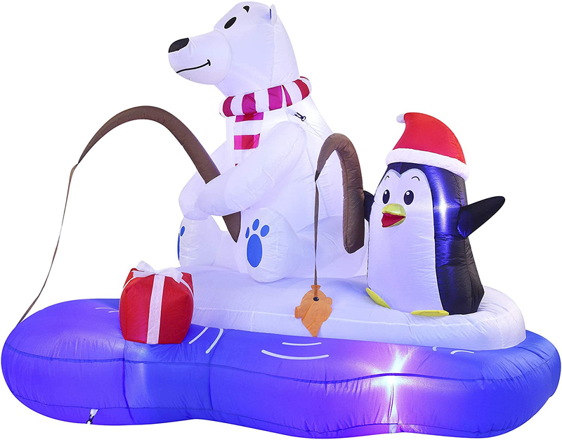 Joiedomi Christmas Inflatable Polar Bear Fishing with Penguin 6 ft with Built-in LEDs Blow Up Inflatables for Christmas Party Indoor, Outdoor, Yard, Garden, Lawn Décor, Holiday Season Decorations
