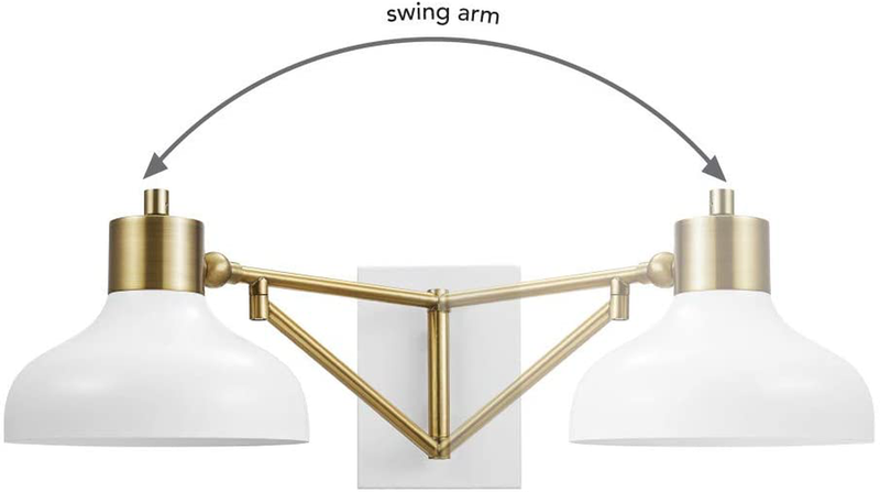 Globe Electric Berkeley 1-Light Plug-In or Hardwire Swing Arm Wall Sconce, Brass Accents, White Cloth Cord 51344, 5.75" Home & Garden > Lighting > Lighting Fixtures > Wall Light Fixtures KOL DEALS   