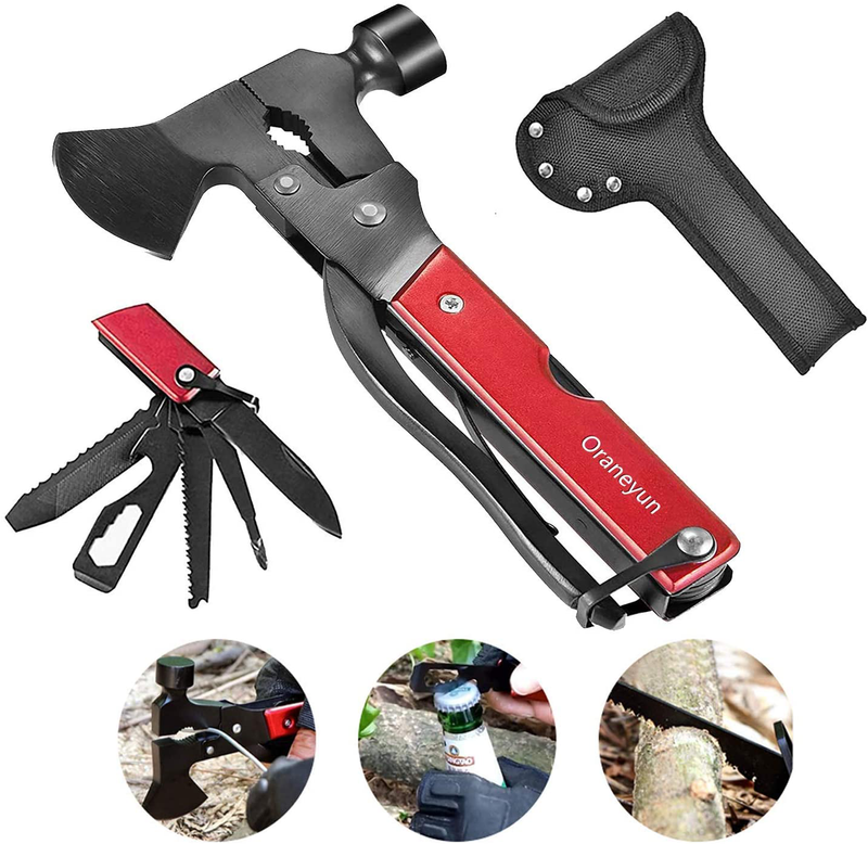Oraneyun Multitool Camping Accessories, 16 in 1 Survival Gear Tools, Hammer Multitool Outdoor Hunting Hiking, Gifts for Men Dad, Hatchet Multitool with Axe Knife Plier Bottle Opener Saw Screwdriver Sporting Goods > Outdoor Recreation > Camping & Hiking > Camping Tools Oraneyun   
