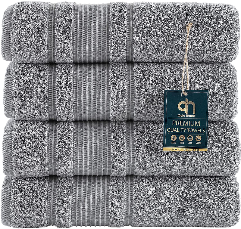 Qute Home 4-Piece Bath Towels Set, 100% Turkish Cotton Premium Quality Towels for Bathroom, Quick Dry Soft and Absorbent Turkish Towel Perfect for Daily Use, Set Includes 4 Bath Towels (White) Home & Garden > Linens & Bedding > Towels Qute Home Grey 4 Pieces Bath Towels 