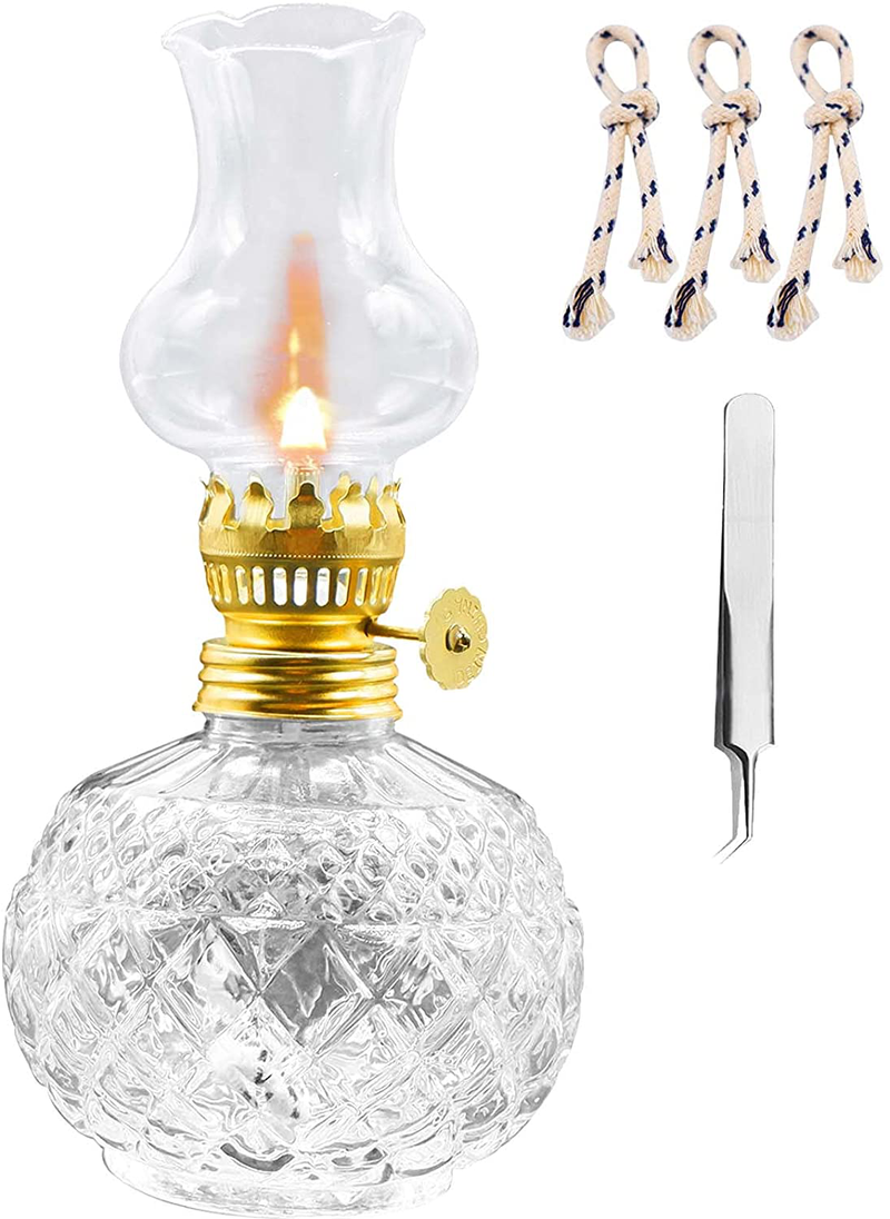rnuie Oil Lamps for Indoor Use,Vintage Hurricane Kerosene Lamp with 3 Wicks(7-Inch/Pcs),Spherical Pineapple Lamp for Home Emergency Lighting Decor (Clear) Home & Garden > Lighting Accessories > Oil Lamp Fuel rnuie Clear  