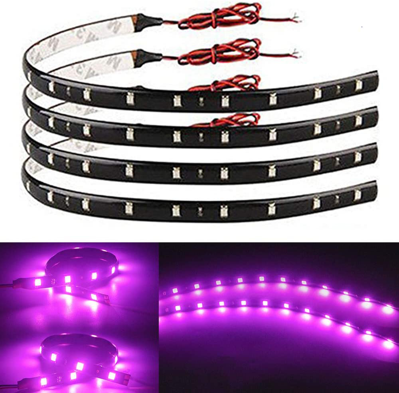 EverBright 4-Pack Red 30CM 5050 12-SMD DC 12V Flexible LED Strip Light Waterproof Car Motorcycles Decoration Light Interior Exterior Bulbs Vehicle DRL Day Running with Built-in 3M Tape  YM E-Bright Pink  