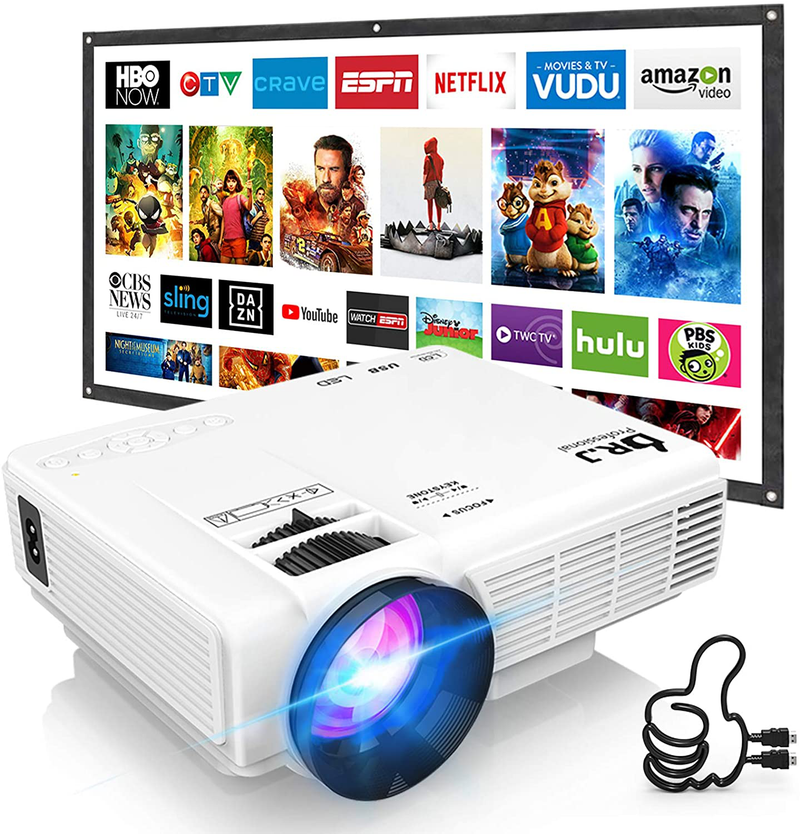 DR. J Professional HI-04 Mini Projector Outdoor Movie Projector with 100Inch Projector Screen, 1080P Supported Compatible with TV Stick, Video Games, HDMI,USB,TF,VGA,AUX,AV [Latest Upgrade] Electronics > Video > Projectors DR. J Professional   