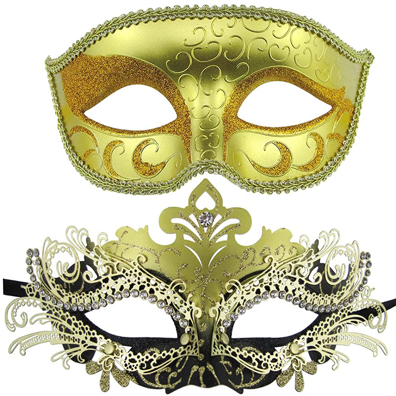 Couple Masquerade Metal Masks Venetian Halloween Costume Mask Mardi Gras Mask Apparel & Accessories > Costumes & Accessories > Masks Coddsmz Gold+black-gold  
