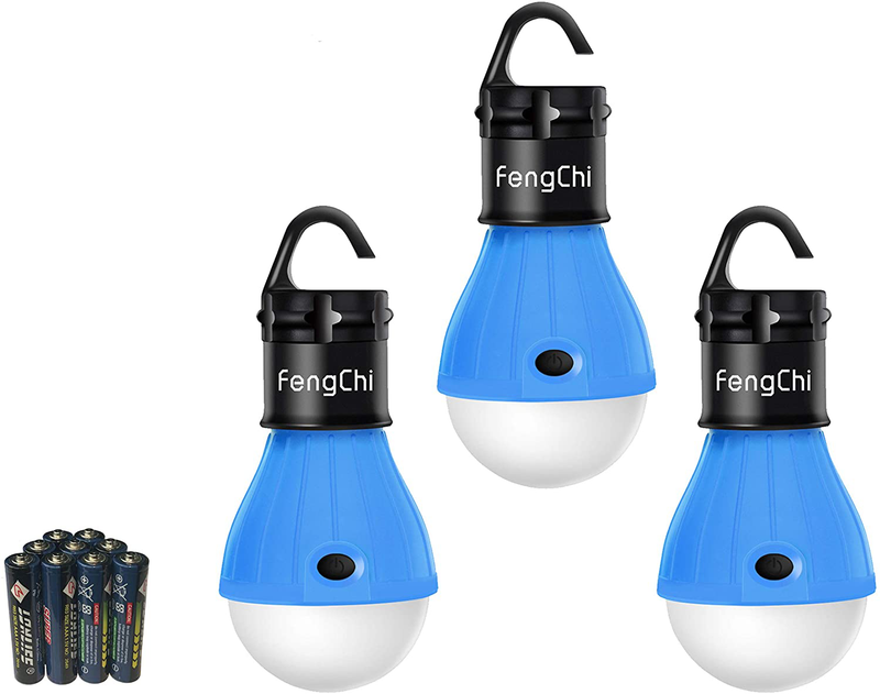 Fengchi LED Camping Lantern, [3 Pack] Portable Outdoor Tent Light Emergency Bulb Light for Camping, Hiking, Fishing,Hurricane, Storm, Outage. Sporting Goods > Outdoor Recreation > Camping & Hiking > Tent Accessories FengChi Blue  