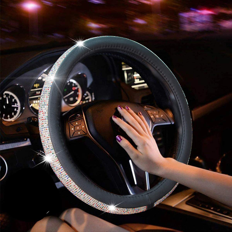 New Diamond Leather Steering Wheel Cover with Bling Bling Crystal Rhinestones, Universal Fit 15 Inch Car Wheel Protector for Women Girls,Black Vehicles & Parts > Vehicle Parts & Accessories > Vehicle Maintenance, Care & Decor > Vehicle Decor > Vehicle Steering Wheel Covers ChuLian Black with Colorful Diamonds B-Colorful Diamonds 