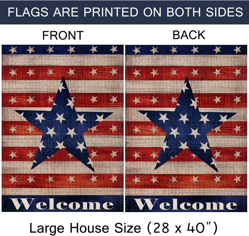 Dyrenson Home Decorative Large 4th of July Patriotic Star House Flag Double Sided, Welcome Quote House Yard Decor, Primitive Outdoor Decorations, USA Vintage Holiday Seasonal Flag 28 x 40 Home & Garden > Decor > Seasonal & Holiday Decorations& Garden > Decor > Seasonal & Holiday Decorations Dyrenson   