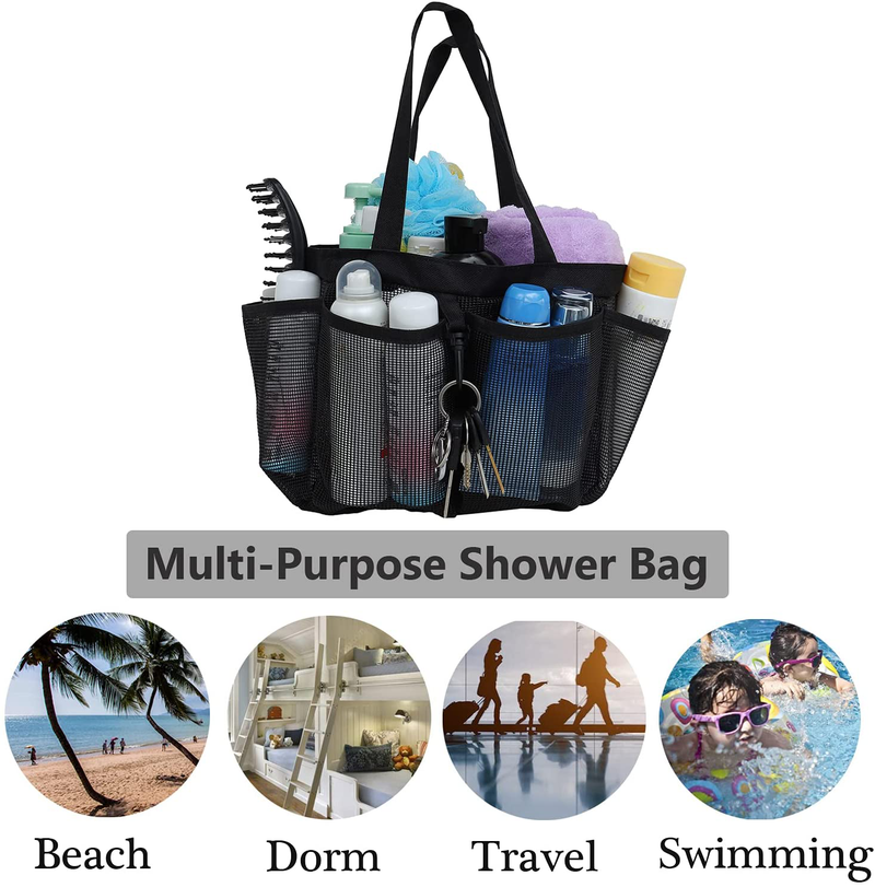 Mesh Shower Caddy Portable for College Dorm Room Essentials, Hanging Large Shower Tote Bag Toiletry Organizer with Key Hook for Bathroom Accessories(Black) Sporting Goods > Outdoor Recreation > Camping & Hiking > Portable Toilets & Showers Lenrunya   