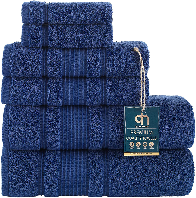 Qute Home 4-Piece Bath Towels Set, 100% Turkish Cotton Premium Quality Towels for Bathroom, Quick Dry Soft and Absorbent Turkish Towel Perfect for Daily Use, Set Includes 4 Bath Towels (White) Home & Garden > Linens & Bedding > Towels Qute Home Navy Blue 6 Pieces Towel Set 