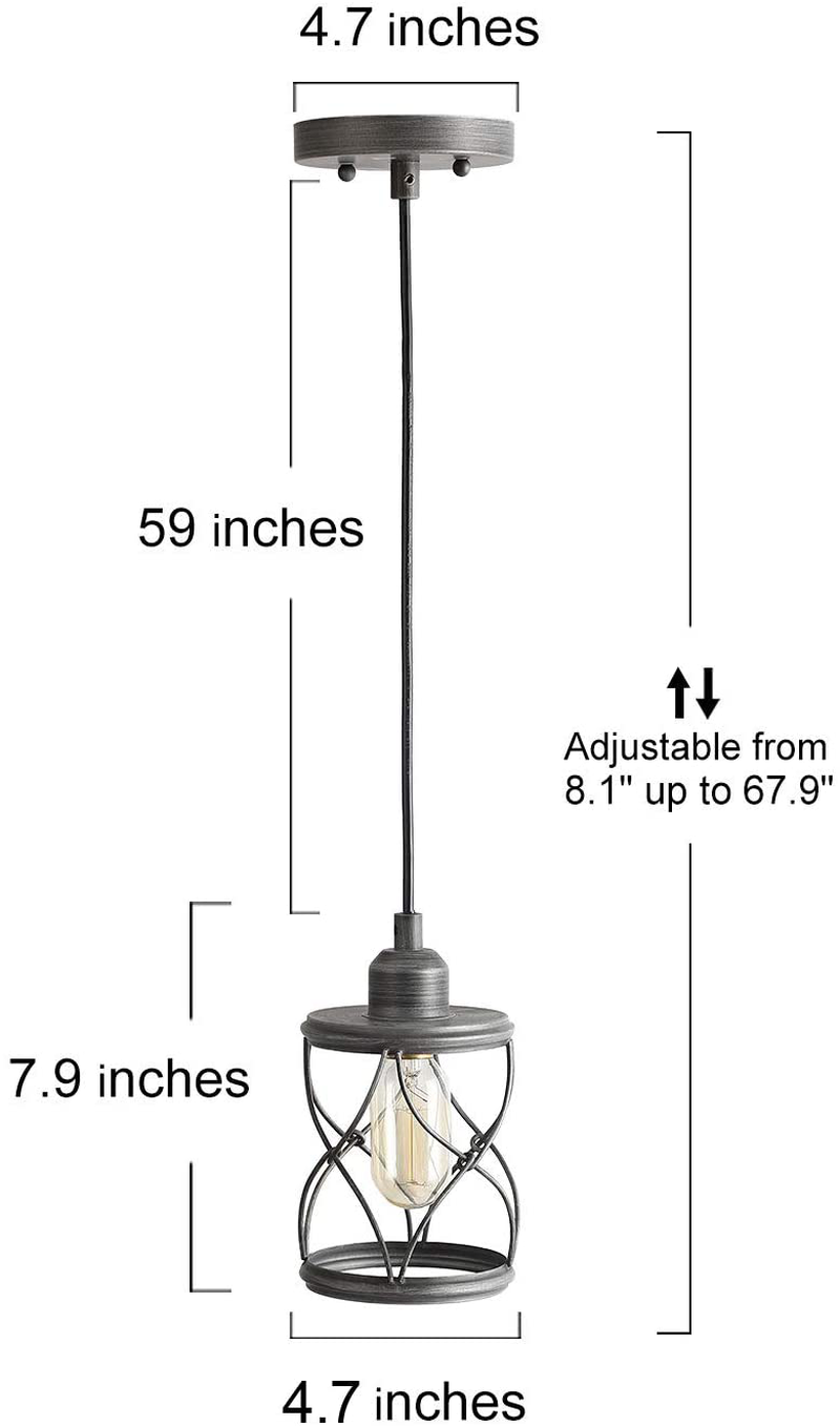LALUZ Pendant Lighting for Kitchen Island, Hallway, Rustic Industrial Cage Hanging Fixture, Silver Brushed, Mini Size, 4.75 Inches
