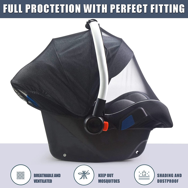 Stroller Mosquito Net for Car Seats,Infant Stroller and Bassinets, Infant Carrier,Breathable with Elastic Netting for Easy Fitting, Portable Durable & Long Lasting Infant Insect Shield Netting (Black)