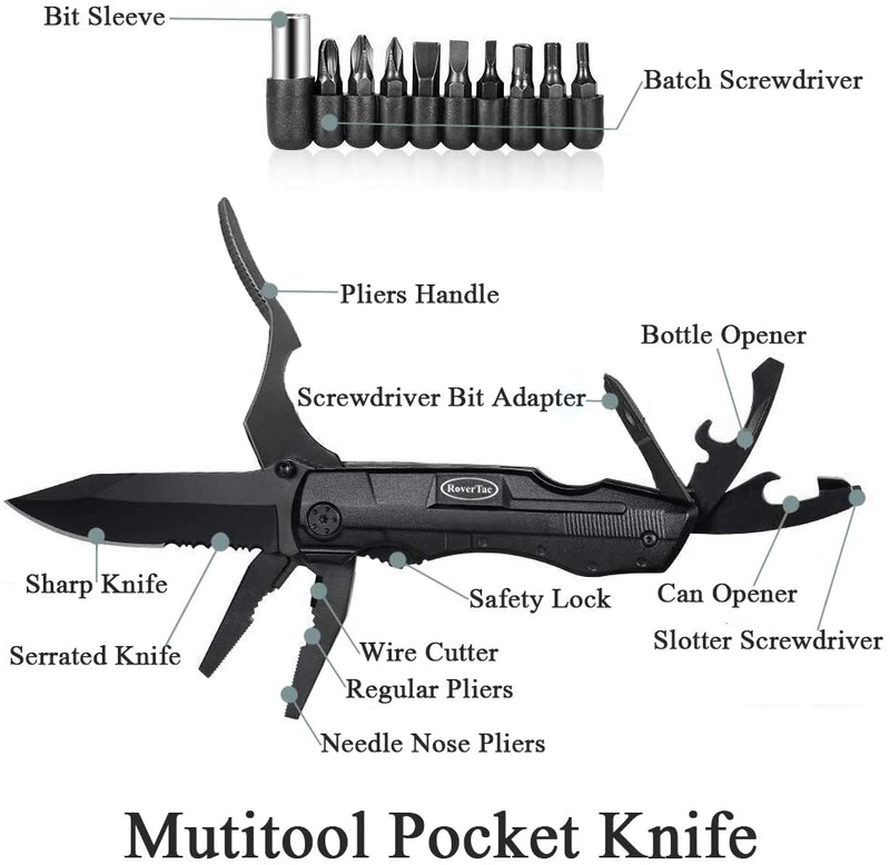 Rovertac Pocket Knife Folding Multitool Knife Christmas Gifts for Men Pliers Screwdriver Bottle Opener Liner Lock Durable Sheath Perfect for Camping Fishing Hiking Adventuring Sporting Goods > Outdoor Recreation > Camping & Hiking > Camping Tools RoverTac   