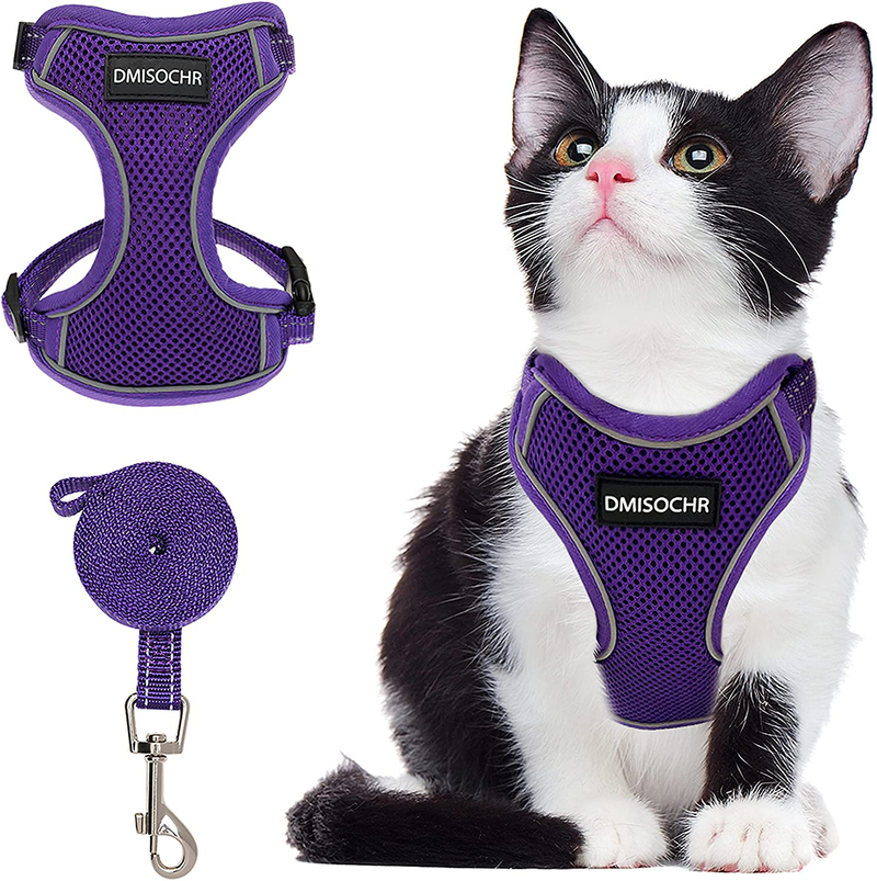 DMISOCHR Cat Harness and Leash Set - Escape Proof Safe Cat Vest Harness for Walking Outdoor - Reflective Adjustable Soft Mesh Breathable Body Harness - Easy Control for Small, Medium, Large Cats Animals & Pet Supplies > Pet Supplies > Cat Supplies > Cat Apparel DMISOCHR Purple Small (neck: 7"-11" chest: 10.5"-16") 
