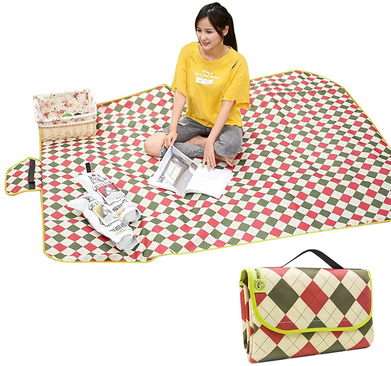 Picnic Blanket, 79 × 71in Picnic & Outdoor Blanket, Extra Large Waterproof Picnic Blanket, Foldable Sandproof and Waterproof Beach Mat for 3-6 Adults, for Camping and Hiking(Red and Green Plaid) Home & Garden > Lawn & Garden > Outdoor Living > Outdoor Blankets > Picnic Blankets RUBY-Q Default Title  