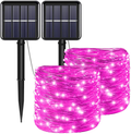 Red Solar Christmas String Lights Outdoor Waterproof 100 LED（2 Pack） 8 Modes Copper String Lights Fairy Lights for Valentine'S Day, Garden, Patio, Fence, Balcony, Outdoors(Red 2Pcs) Home & Garden > Lighting > Light Ropes & Strings YAOZHOU Pink  