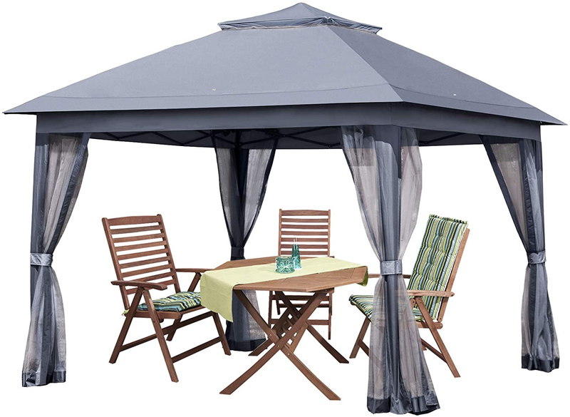 Pamapic 11x11 Outdoor Pop up Gazebo for Patios Canopy for Shade and Rain with Mosquito Netting, Waterproof Soft Top Metal Frame Gazebo for Lawn, Garden, Backyard and Deck (Grey) Home & Garden > Lawn & Garden > Outdoor Living > Outdoor Structures > Canopies & Gazebos Pamapic Gray  