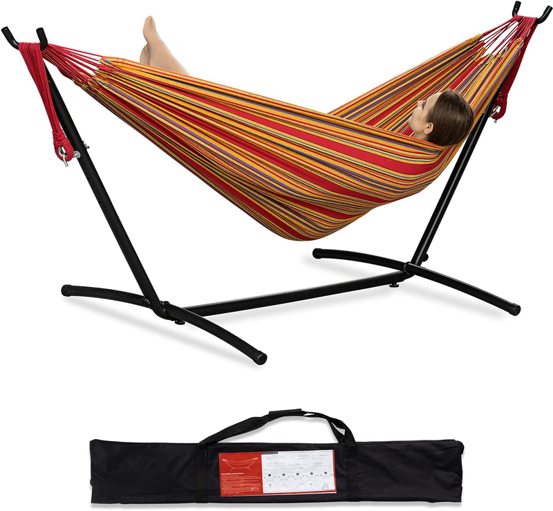 PNAEUT Double Hammock with Space Saving Steel Stand Included 2 Person Heavy Duty Outside Garden Yard Outdoor 450lb Capacity 2 People Standing Hammocks and Portable Carrying Bag (Coffee) Home & Garden > Lawn & Garden > Outdoor Living > Hammocks PNAEUT Red  