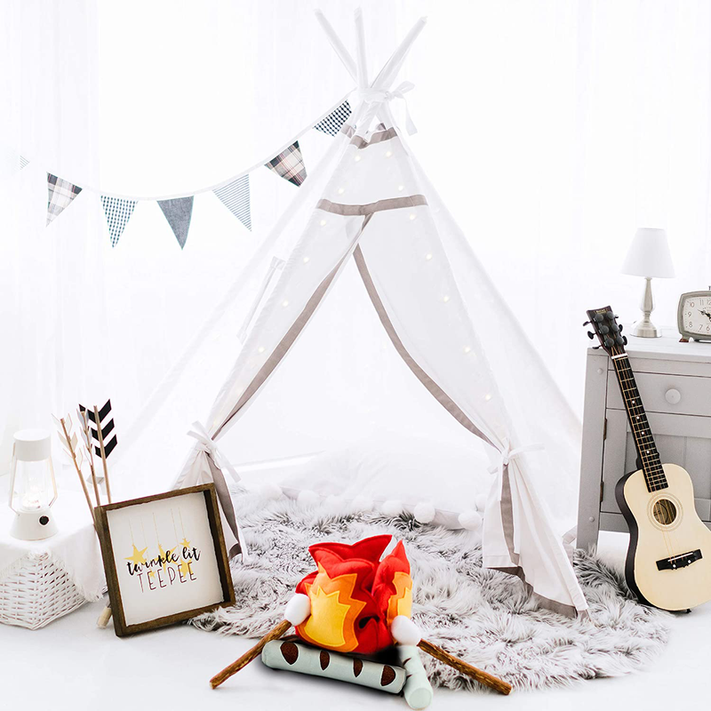 Teepee Tent for Girls, Boys - Deluxe Set with Smores-Campfire, Fairy Lights, Super Thick Fabric | Kids Love This Luxury Tipi for Indoor Reading, Imaginative Pretend Play | for Children, Toddlers Sporting Goods > Outdoor Recreation > Camping & Hiking > Tent Accessories Lucky Limedrop Toys   