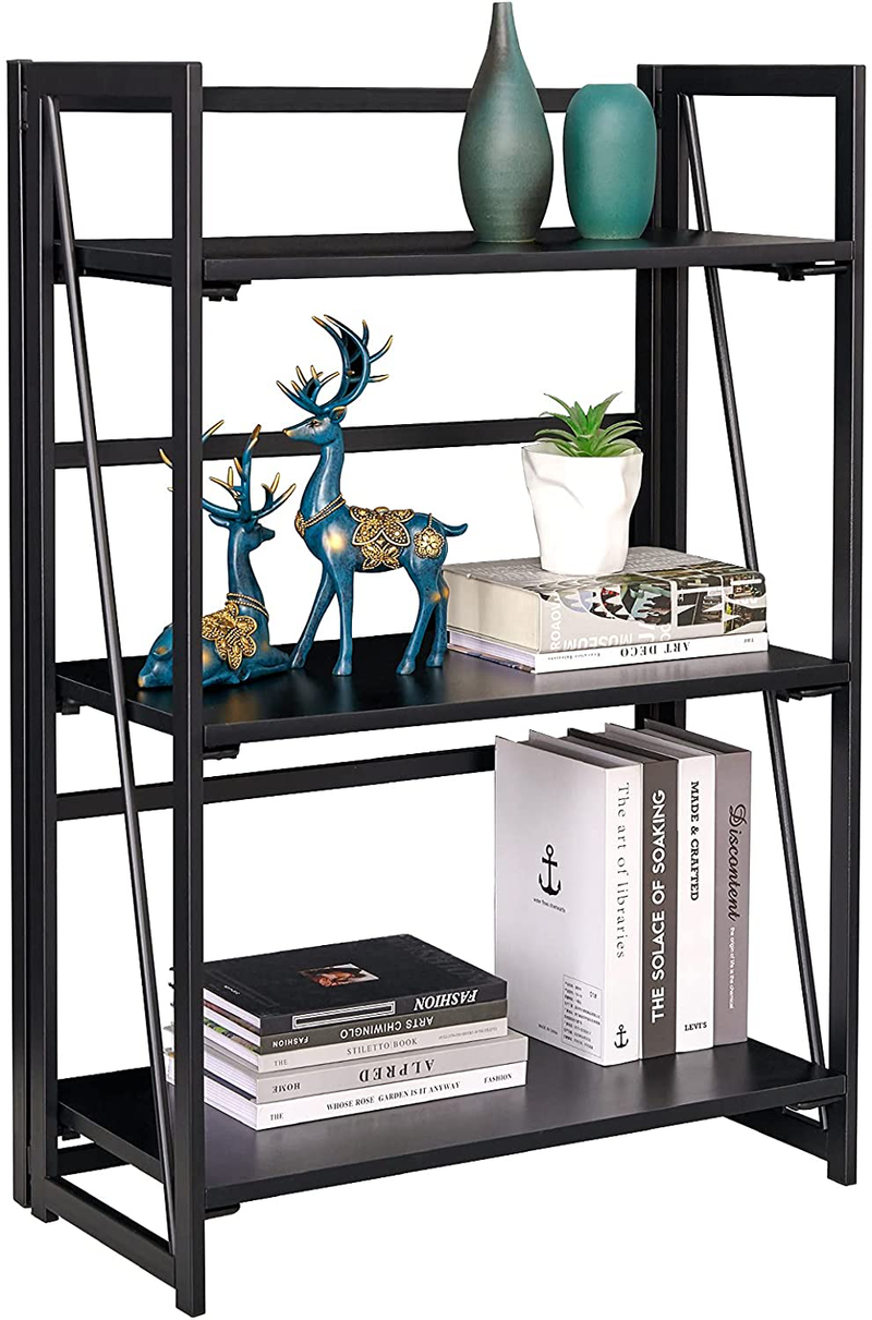 Coavas Folding Bookshelf Home Office Industrial Bookcase No Assembly Storage Shelves Vintage 4 Tiers Flower Stand Rustic Metal Book Rack Organizer, 23.6 X 11.8 X 49.4 Inches