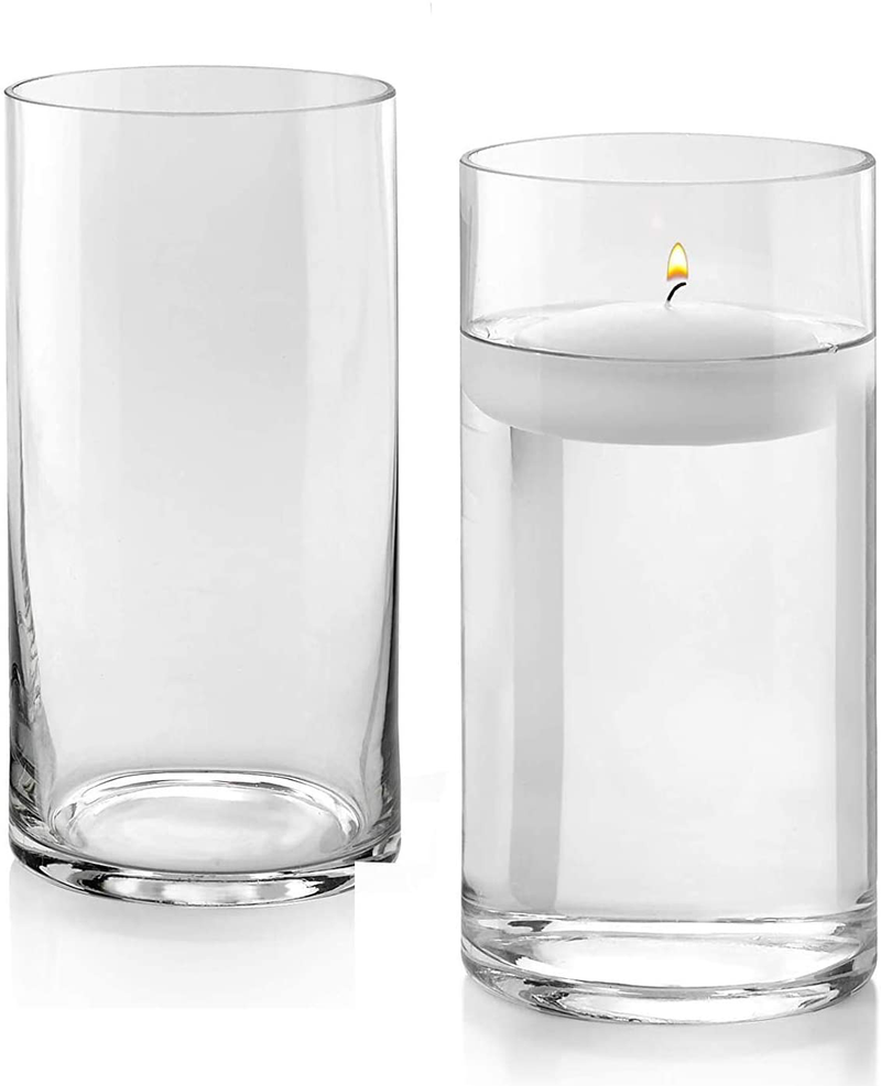 Set of 2 Glass Cylinder Vases 10 Inch Tall X 5 Inch Round - Multi-use: Pillar Candle, Floating Candles Holders or Flower Vase – Perfect as a Wedding Centerpieces. Home & Garden > Decor > Vases PARNOO   