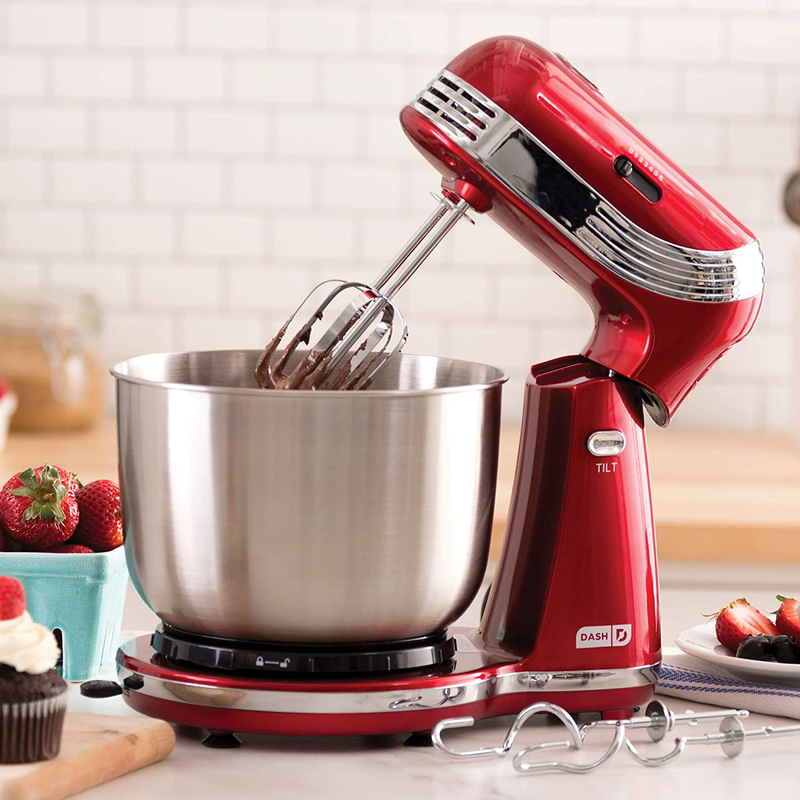 Dash Stand Mixer (Electric Mixer for Everyday Use): 6 Speed Stand Mixer with 3 qt Stainless Steel Mixing Bowl, Dough Hooks & Mixer Beaters for Dressings, Frosting, Meringues & More - Red Home & Garden > Kitchen & Dining > Kitchen Tools & Utensils > Kitchen Knives DASH   