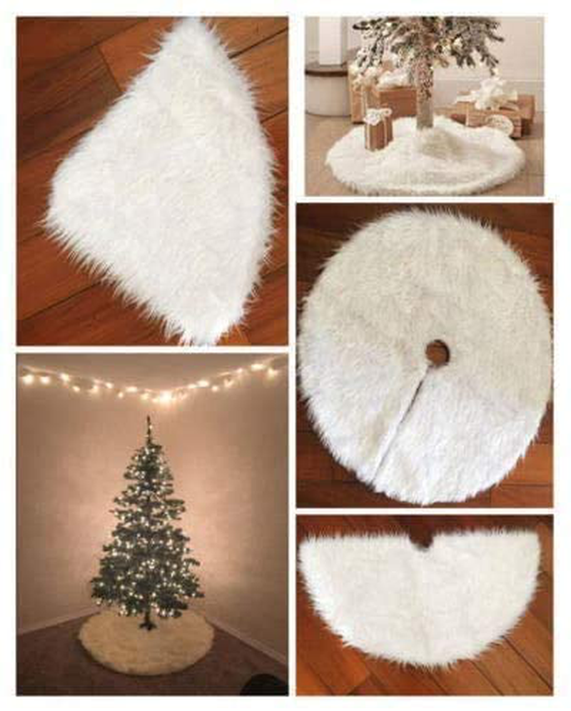 Fannybuy 59 inch Christmas Tree Skirts Plush Faux Fur Tree Skirt Decoration for Xmas Party Decoration