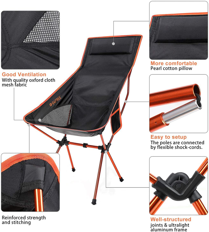 G4Free Upgraded Outdoor 2 Pack Camping Chair Portable Lightweight Folding Camp Chairs with Headrest and Pocket High Back High Legs for Outdoor Backpacking Hiking Travel Picnic Festival