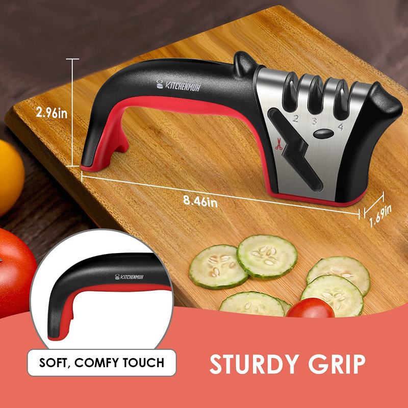 Knife Sharpener, 4-in-1 Kitchen Knife Accessories, Easy Sharpening 4-Stage Kitchen Sharpener Helps Repair, Restore and Polish Blades, Safely and Easy to Use for Kitchen, Camping & Hiking Home & Garden > Kitchen & Dining > Kitchen Tools & Utensils > Kitchen Knives Kitchenmuh   