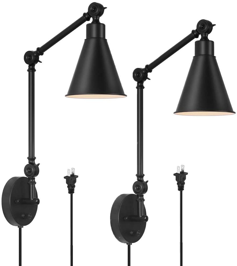HAITRAL Swing Arm Wall Sconces 2 Pack- Modern Wall Lamps, Dimmable Lamp with Mounted Light Fixtures for Home Decor Headboard Bathroom Bedroom Farmhouse Porch Garage - Black (Bulb Not Included) Home & Garden > Lighting > Lighting Fixtures > Wall Light Fixtures KOL DEALS   