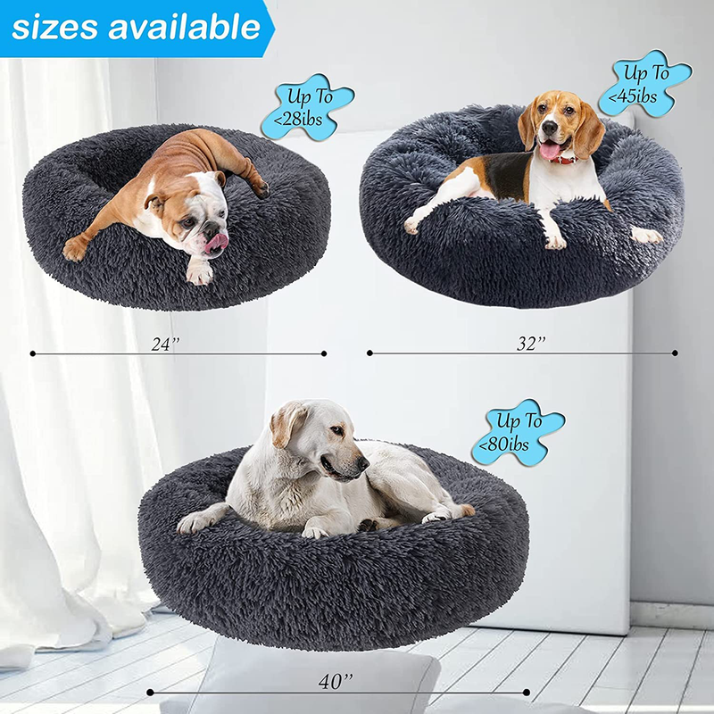 Dog Bed for Large Dog, Dog Beds for Medium Dogs, Small Dog Bed, Calming Dog Bed, Pet Bed, Anti-Anxiety Donut Dog Cuddler Bed, Warming Cozy Soft Dog round Bed