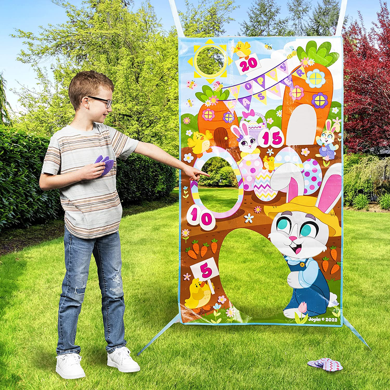 JOYIN Easter-Themed Bunnies Family Toss Game with 4 Carrot Design Bean Bags Party Favor Supplies, Games Pack and Decoration in Easter for Kids Home & Garden > Decor > Seasonal & Holiday Decorations JOYIN Muiltcolor  