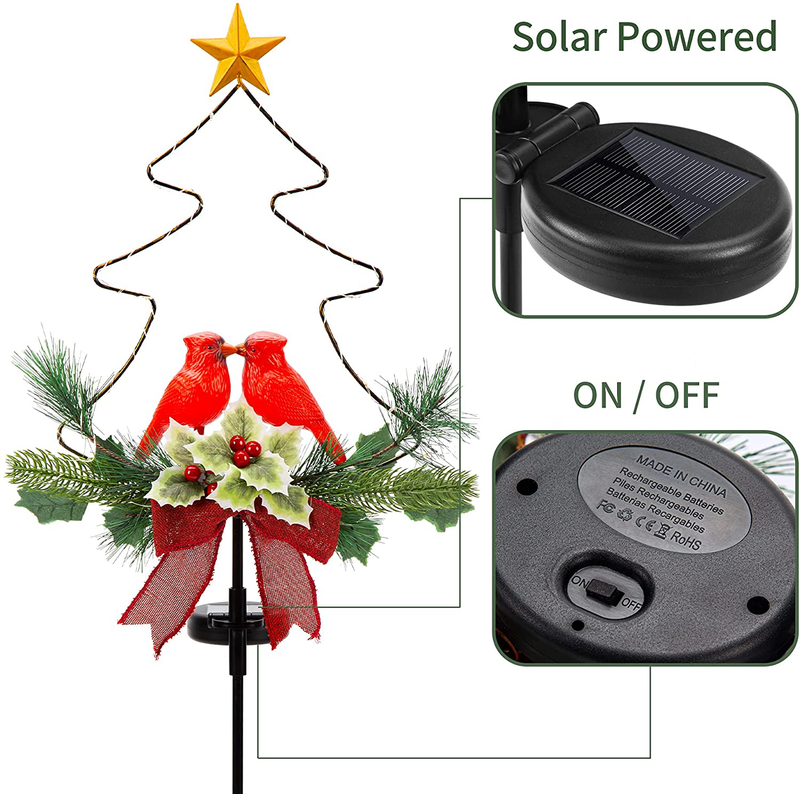 SOWSUN Solar Christmas Decorations Outdoor LED Lights, Waterproof Red Birds Xmas Tree Pathway Lights, Cemetery Grave Decorations,Star Christmas Ornament Stakes for Garden Lawn Yard Cemetery, Set of 2 Home & Garden > Decor > Seasonal & Holiday Decorations& Garden > Decor > Seasonal & Holiday Decorations SOWSUN   