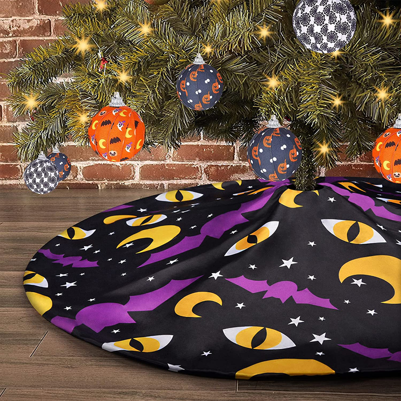tiosggd Halloween Tree Skirt, Bats Moon Cat Eyes 48 Inches Xmas Tree Mat, Nightmare Before Christmas Fall Party Decorations Home & Garden > Decor > Seasonal & Holiday Decorations > Christmas Tree Skirts tiosggd Default Title  