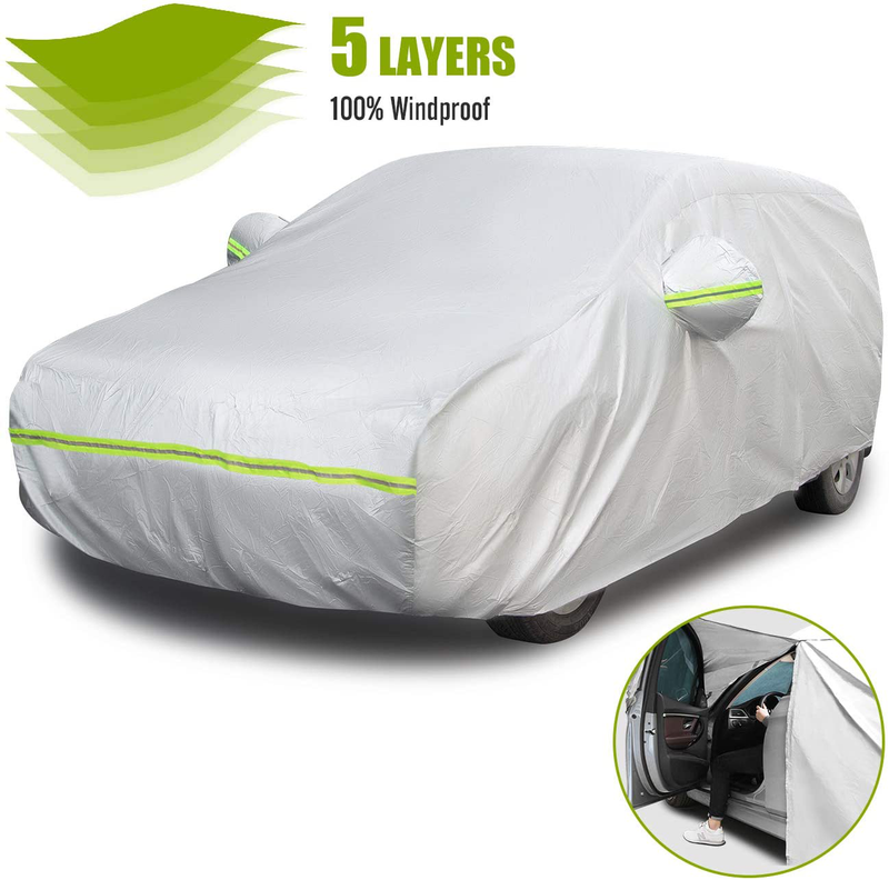 Favoto Full Car Cover Sedan Cover Universal Fit 177-194 Inch 5 Layer Heavy Duty Sun Protection Waterproof Dustproof Snowproof Windproof Scratch Resistant with Storage Bag Sedan Cover  Favoto 157-171 inches Hatchback  