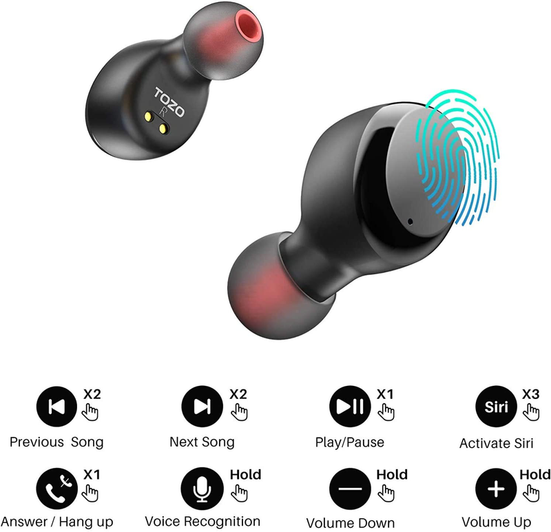 TOZO T6 True Wireless Earbuds Bluetooth Headphones Touch Control with Wireless Charging Case IPX8 Waterproof Stereo Earphones in-Ear Built-in Mic Headset Premium Deep Bass for Sport Black Electronics > Audio > Audio Components > Headphones & Headsets > Headphones TOZO   