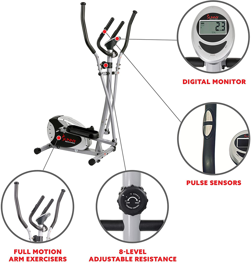 Sunny Health & Fitness SF-E905 Elliptical Machine Cross Trainer with 8 Level Resistance and Digital Monitor  Sunny Health & Fitness   