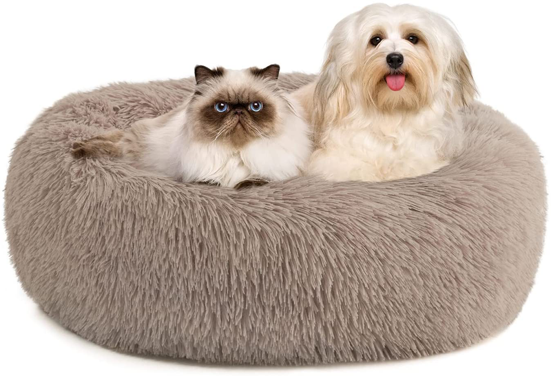 Kimicole Cozy Donut Calming Dog Bed Cat Bed, Super Soft Fluffy Washable anti Anxiety Plush Home Pet Beds for Small Medium Dogs Cats, Fuzzy Self-Warm Non-Slip round Puppy Kitten Bed Animals & Pet Supplies > Pet Supplies > Dog Supplies > Dog Beds Kimicole   