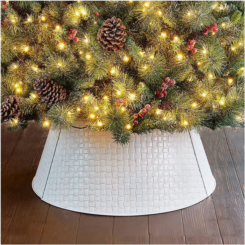 glitzhome 26" D Galvanized Metal Tree Collar, Metal Tree Skirt Tree Base Cover Decorative Christmas Tree Ring for Christmas Decor
