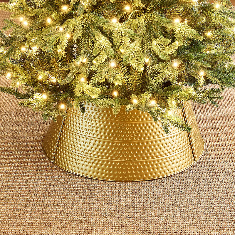Glitzhome Hammered Metal Christmas Tree Collar Decorations, 22" D, Gold