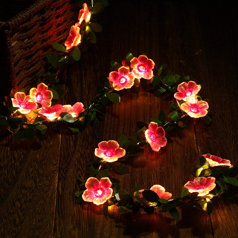Flower String Lights Cherry Blossom Lights 6.6 Ft 20 LED and 3.3 Ft 10 LED Greenery Garland Battery Powered Lights for Valentine'S Day Wedding Birthday Parties Nursery Room Girls Bedroom Decor (Pink) Home & Garden > Decor > Seasonal & Holiday Decorations Mudder   