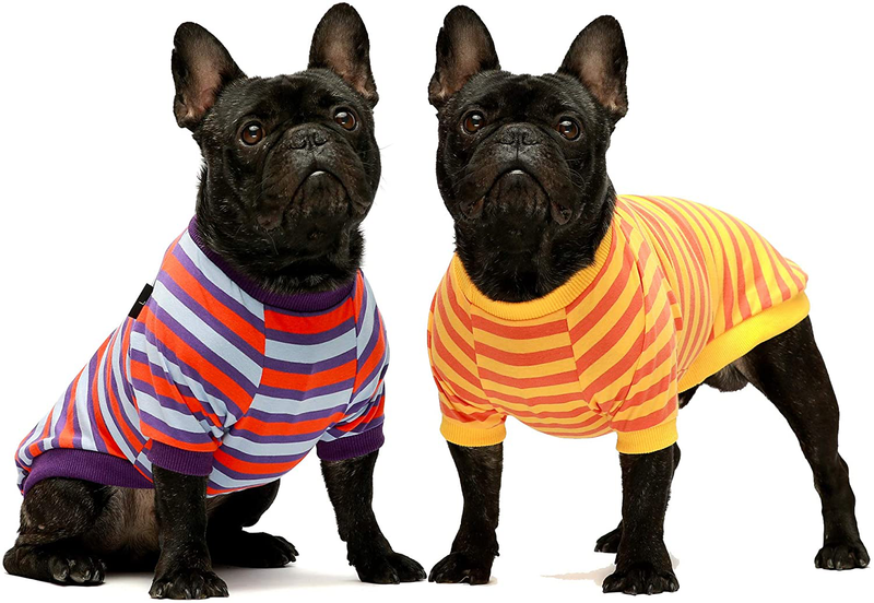 Fitwarm 2-Pack 100% Cotton Striped Dog Shirts for Dog Clothes Puppy T-Shirts Cat Tee Breathable Strechy Animals & Pet Supplies > Pet Supplies > Cat Supplies > Cat Apparel Fitwarm Orange-Purple Medium 
