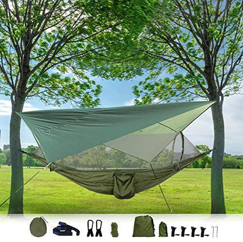 Hammock with Mosquito Net and Rainfly Portable Camping Hammock Hammock for 2 Tree Straps Suitable for Travel Camping Hiking Park Lightweight Hammock with Net(Olive)