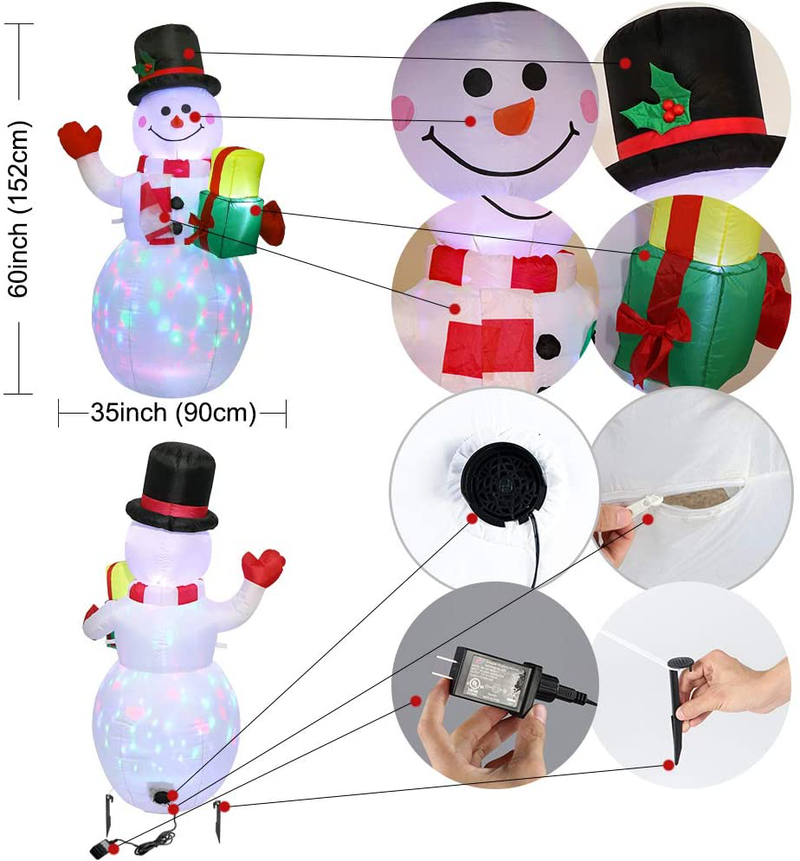 OurWarm 5ft Christmas Inflatables Blow Up Yard Decorations, Upgraded Snowman Inflatable with Rotating LED Lights for Christmas Decorations Indoor Outdoor Yard Garden Decorations Home & Garden > Decor > Seasonal & Holiday Decorations& Garden > Decor > Seasonal & Holiday Decorations OurWarm   
