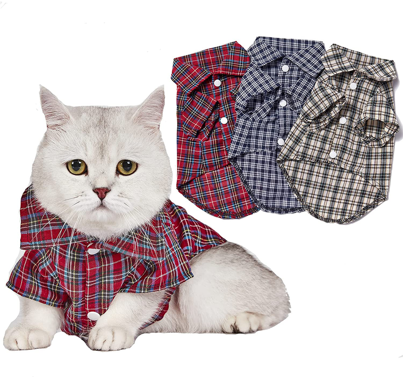 COUTUDI Pet Basic Plaid Shirt Little Puppy T-Shirt Clothes Small Dog Plaid Polo Clothes Shirt Cat T-Shirt Puppy Supplies for All Seasons Animals & Pet Supplies > Pet Supplies > Dog Supplies > Dog Apparel CT COUTUDI New Plaid Shirt Pack of 3 Medium 